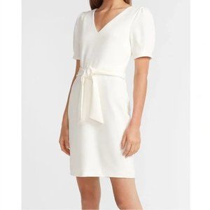 EXPRESS Puff Sleeve Tie Waist Sheath Dress in White / Ivory 🤍 (Size: S)